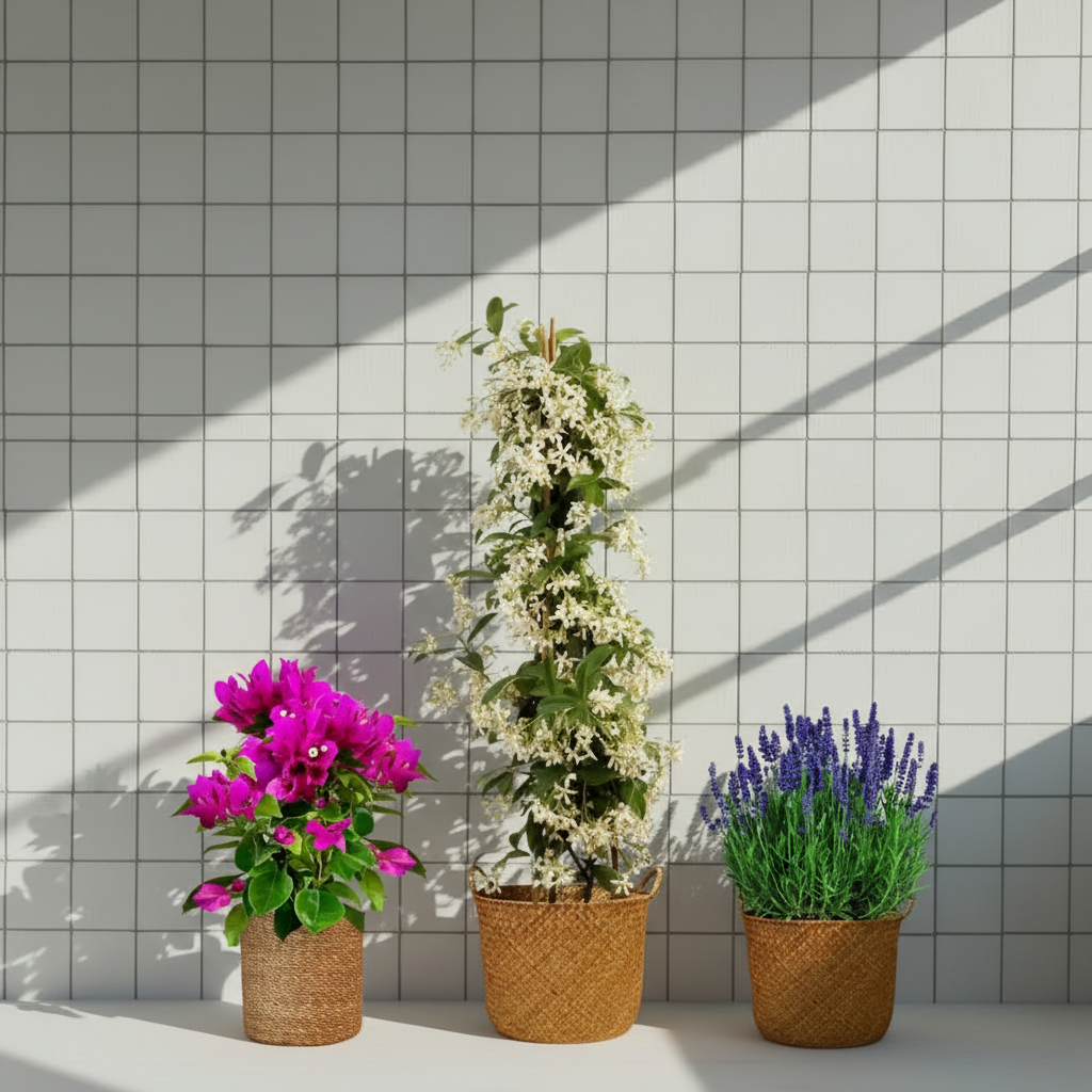 Balkon Seti Yasemin 100-120 cm Lavanta Begonvil Masa Boy | Çiçekli Balkon Bitki Seti