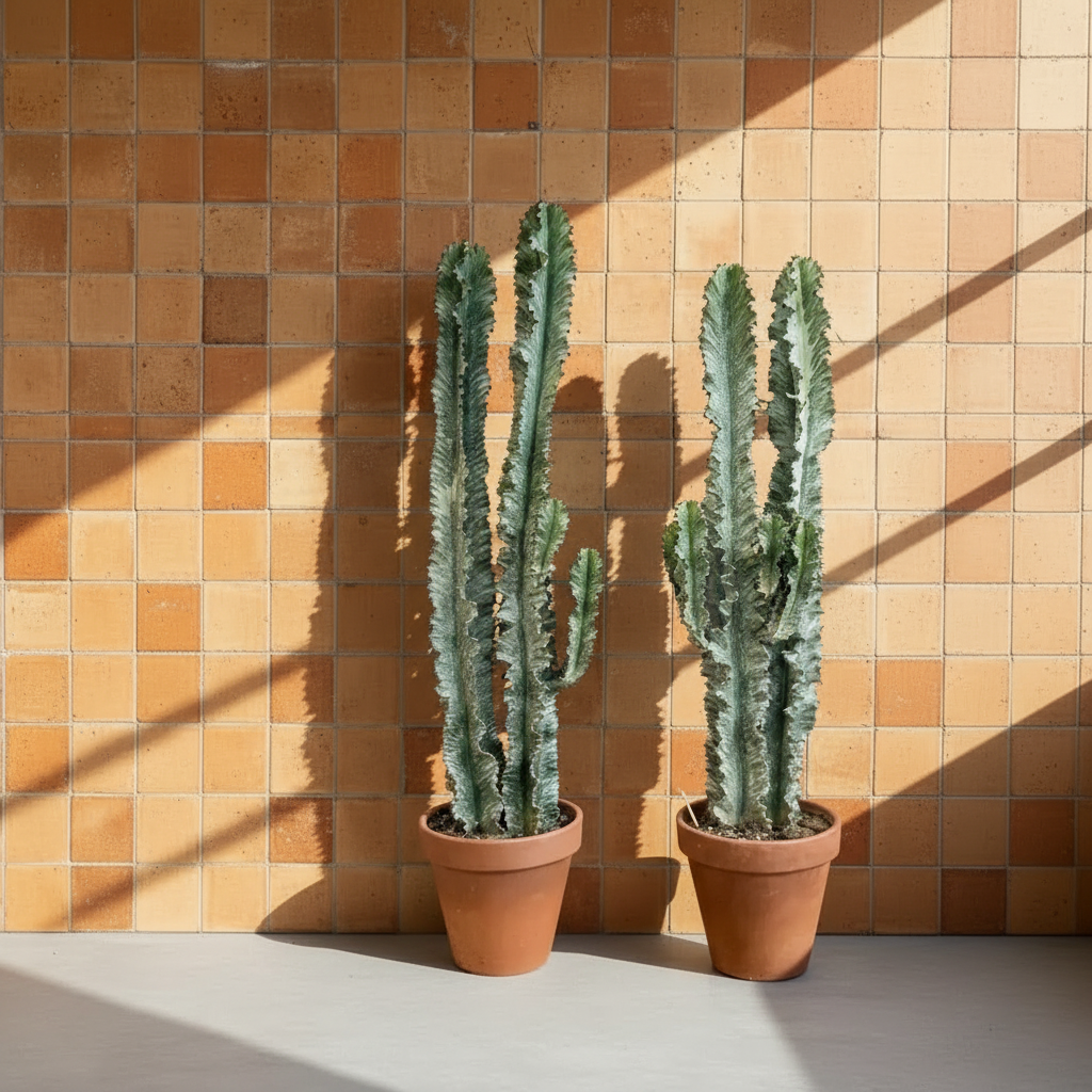 Euphorbia İgens Variegata 130-140 cm | Büyük Boy Alacalı Afrika Süt Ağacı Çift Köklü Kaktüs