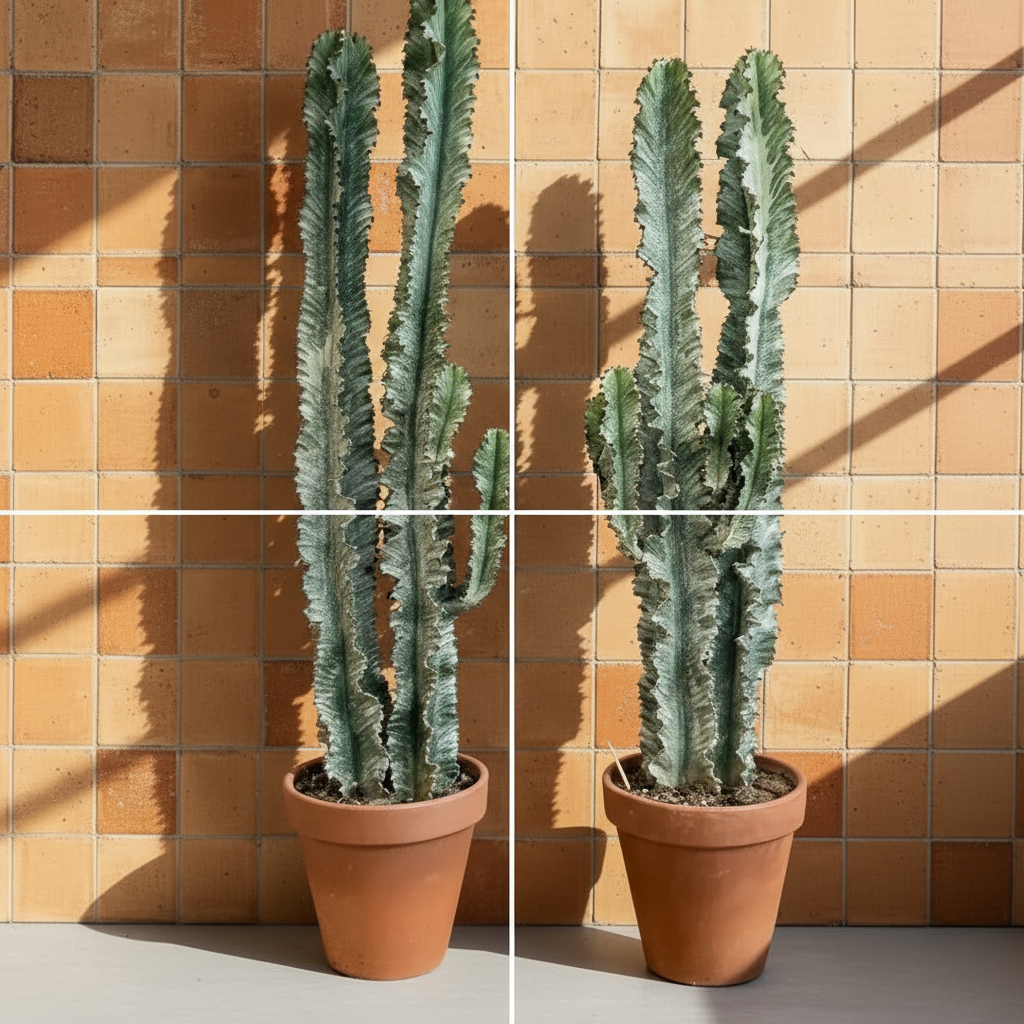 Euphorbia İgens Variegata 130-140 cm | Büyük Boy Alacalı Afrika Süt Ağacı Çift Köklü Kaktüs