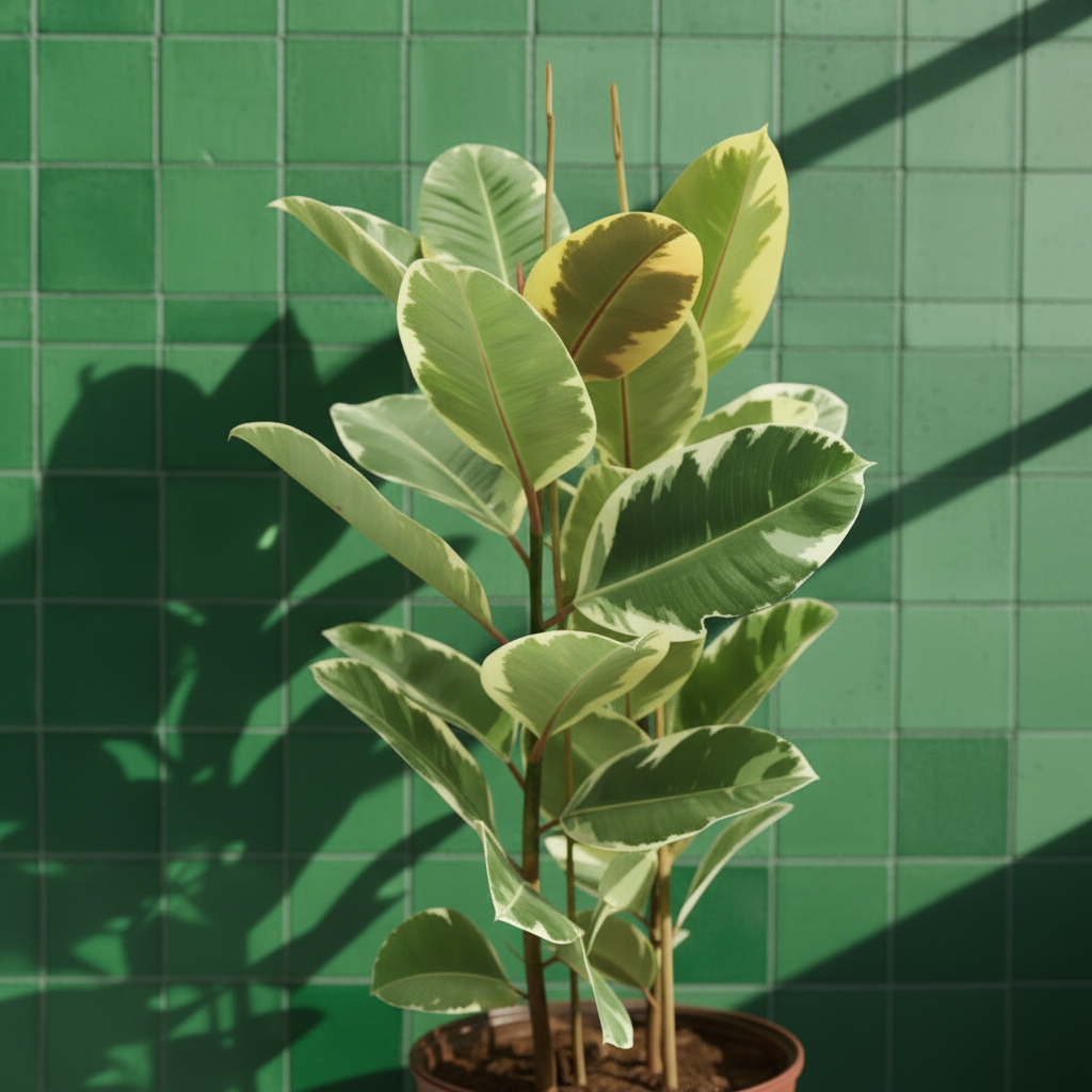 Alacalı Kauçuk iki gövdeli (Ficus Elastica Tineke) 100-120 cm