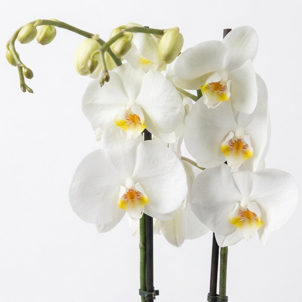 İthal Beyaz Orkide - Çift Dallı Canlı Phalaenopsis Orkide