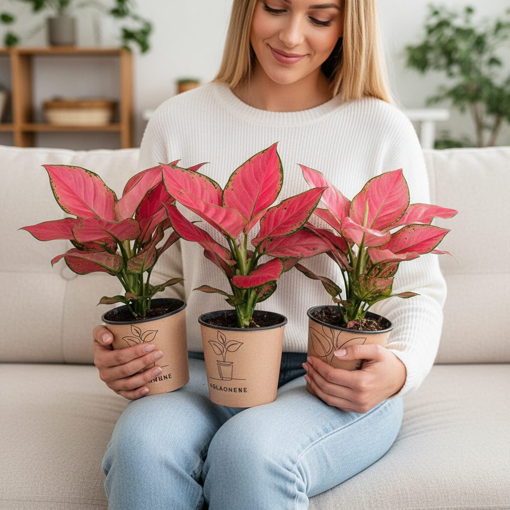 Pembe Aglaonema Pink Anyamanee  Özel Tür Çin Herdemyeşili Canlı Iç Mekan Salon Bitkisi