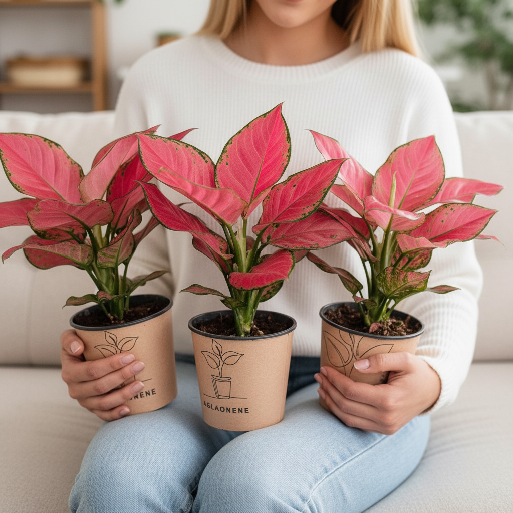 Pembe Aglaonema Pink Anyamanee  Özel Tür Çin Herdemyeşili Canlı Iç Mekan Salon Bitkisi