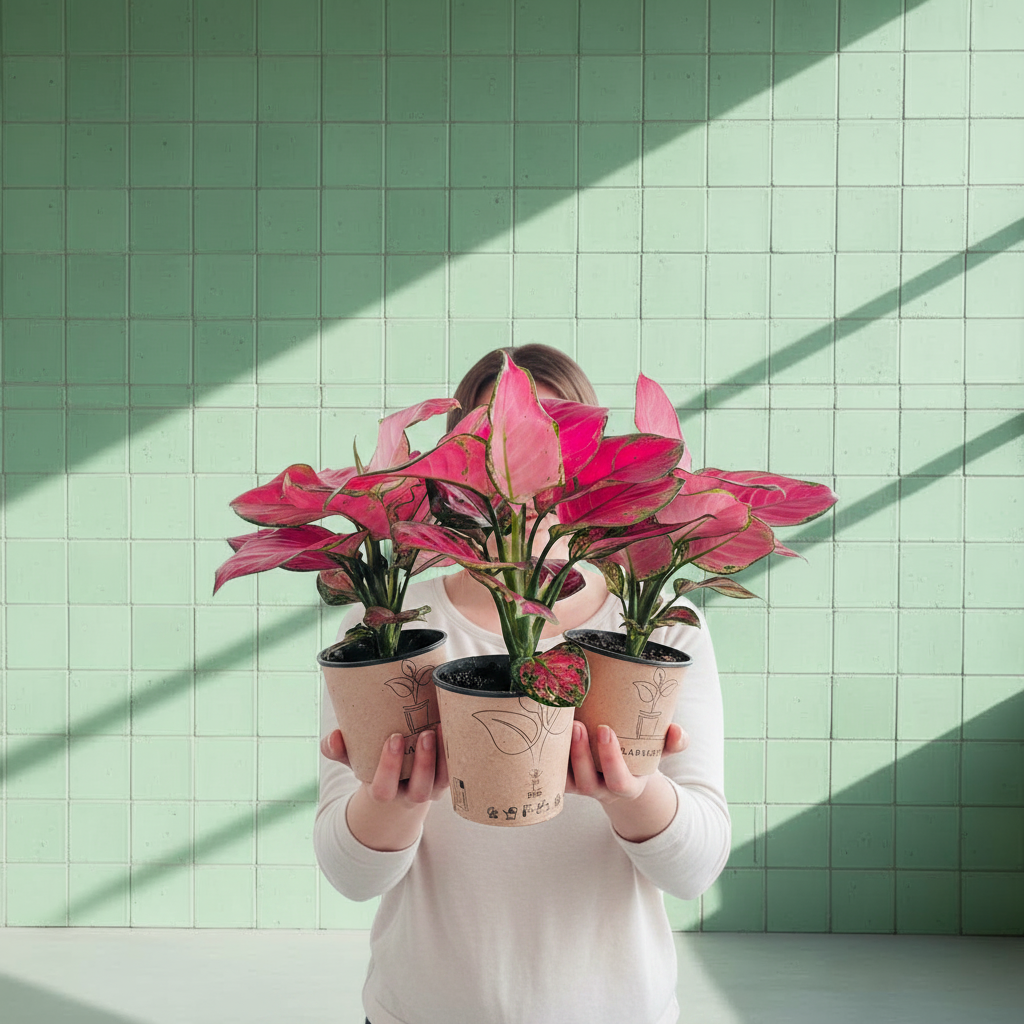 Pembe Aglaonema Pink Anyamanee  Özel Tür Çin Herdemyeşili Canlı Iç Mekan Salon Bitkisi